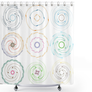 Personality  Set Of Mottled, Multi Color And Colorful Spiral, Swirl, Twirl Shapes. Vortex, Whorl Shape With Rotation, Spin, Coiling Distortion Effect Shower Curtains