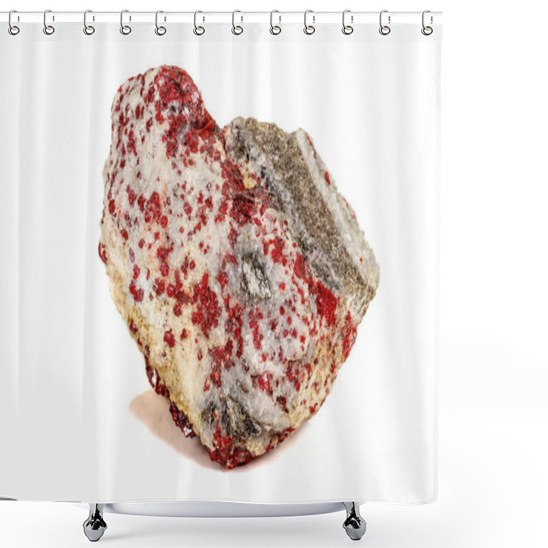 Personality  Macro stone mineral Cinnabar on a white background shower curtains