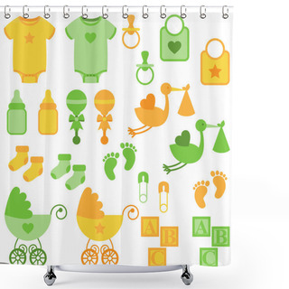 Personality  Vector Set Of Neutral Colored Baby Items And Symbols Shower Curtains