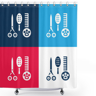 Personality  Beauty Saloon Blue And Red Four Color Minimal Icon Set Shower Curtains