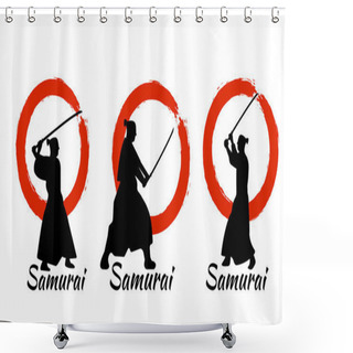 Personality  Japanese Samurai Warriors Silhouette. Vector Illustration. Shower Curtains