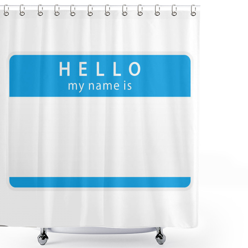 Personality  Blue Name Tag Sticker With Shadow On White Shower Curtains
