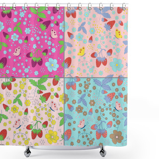 Personality  Set Of Seamless Strawberry Patterns  Shower Curtains