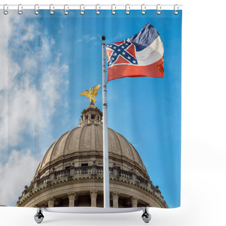 Personality  Mississippi State Flag Flying In Front Of Capitol Building In Ja Shower Curtains