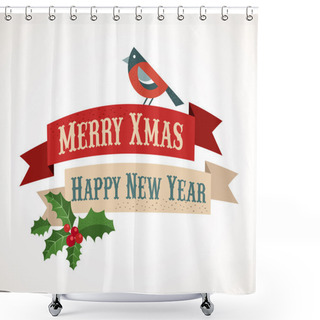 Personality  Christmas Background With Birds And Holly Leafs Shower Curtains