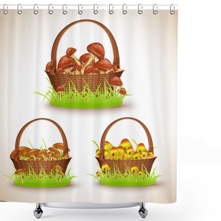 Personality  Baskets With Mushrooms, Vector Illustration  Shower Curtains
