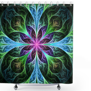 Personality  Beautiful Fractal Flower In Black, Blue And Pink. Computer Gener Shower Curtains