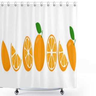 Personality  Orange Fresh Slices Set. Cut Oranges Fruit Slice For Lemonade Juice Or Vitamin C Logo. Citrus Icons Vector Illustration Isolated On White Background. Shower Curtains