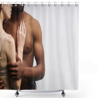 Personality  Cropped Interracial Couple On White Background Shower Curtains