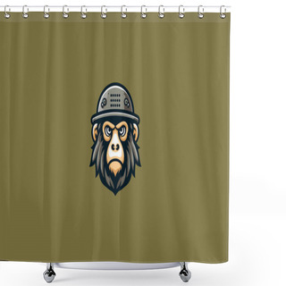 Personality  Face Baboon Angry Wearing Helmet Vector Flat Design Shower Curtains