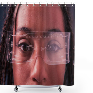 Personality  Cropped View Of African American Woman In Smart Glasses Looking At Camera Shower Curtains