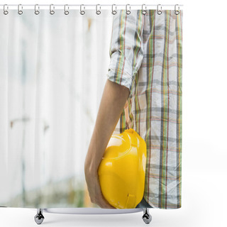Personality  Photo Of Builder With Helmet Shower Curtains