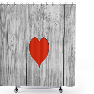 Personality  Red Heart Carved In A Wooden Board. Background. Postcard, Valentine Shower Curtains