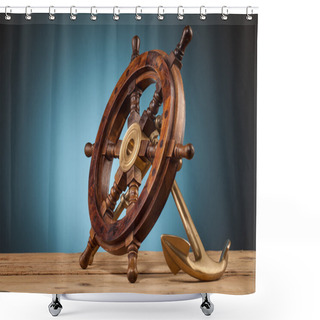 Personality  Old Wooden Steering Wheel Shower Curtains