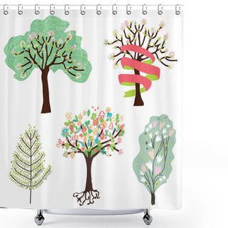 Personality  Set Of Spring Blossom Trees Shower Curtains