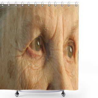 Personality  Close-up Portrait Of A Old Womans Gaze Shower Curtains