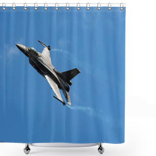 Personality  Radom, Poland - August 26, 2023: Hellenic Air Force Lockheed F-16 Fighting Falcon Fighter Jet Plane Flying. Aviation And Military Aircraft. Shower Curtains