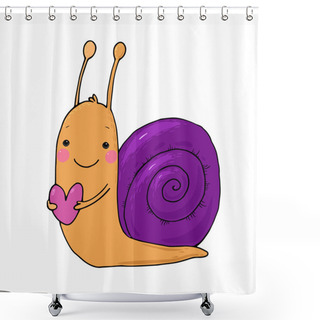 Personality  Cute Cartoon Snail With Heart. Shower Curtains