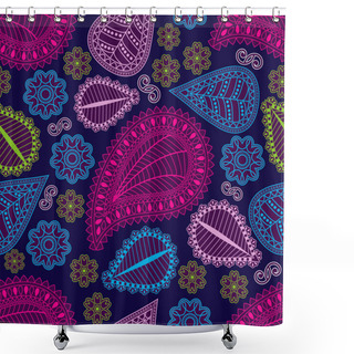 Personality  Seamless Pattern In Indian Style.  Ethnic Ornament With Flowers And Paisleys. Shower Curtains