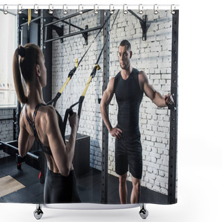 Personality  Sportswoman Training With Trx    Shower Curtains