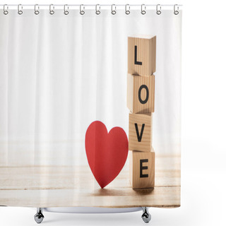 Personality  Heart With Love Sign On Wooden Cubes Shower Curtains