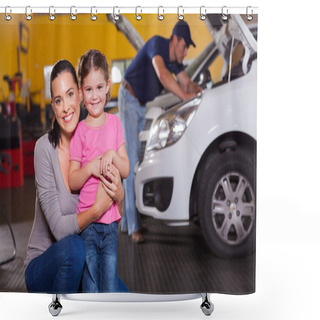 Personality  Mother And Daughter In Garage Shower Curtains