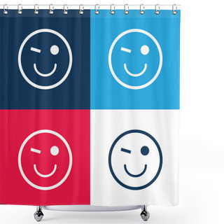 Personality  Blink Emoticon Face Blue And Red Four Color Minimal Icon Set Shower Curtains