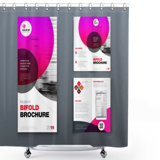 Personality  Tri Fold Brochure Design. Pink Business Template For Tri Fold Flyer. Layout With Modern Circle Photo And Abstract Background. Creative 3 Folded Flyer Or Brochure Concept. Shower Curtains