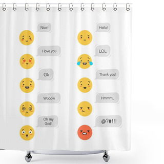 Personality  Emotional Emoticons With Conversation Bubbles. Yellow Declaration Love And Delight Emotion Of Thoughtfulness. Shower Curtains