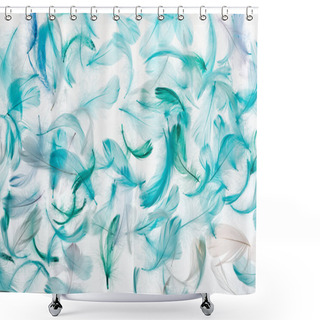 Personality  Seamless Background With Green, Grey And Turquoise Feathers Isolated On White Shower Curtains