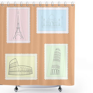 Personality  Vector Travel Postage Stamps. Shower Curtains
