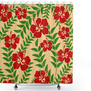 Personality  Green Leaves And Hibiscus Flowers Shower Curtains