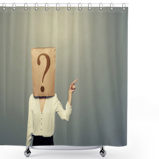 Personality  Woman With Paper Bag Pointing  Shower Curtains