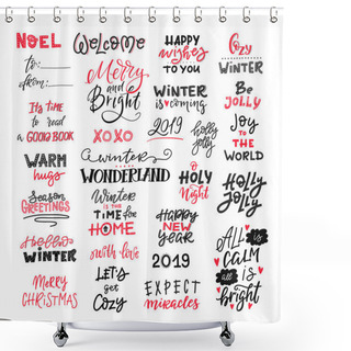 Personality  Vector Winter Lettering. Hand Drawn Phrase And Quotes. Merry Christmas. Happy New Year, 2019. Typography Set  For Banners, Greeting Cards, Gift Tags Etc. Shower Curtains