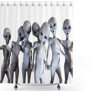 Personality  Huge Group Of Gray Aliens Isolated On White Background 3d Illustration  Shower Curtains