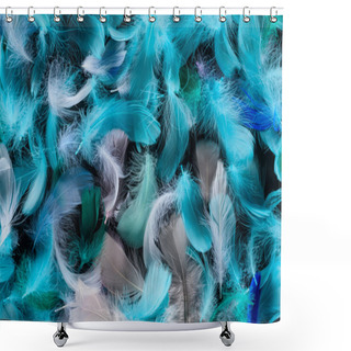 Personality  Seamless Background With Blue, Green And Turquoise Soft Feathers Isolated On Black Shower Curtains