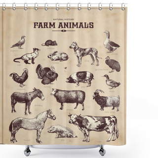 Personality  Set Of Vintage Farm Animals Shower Curtains