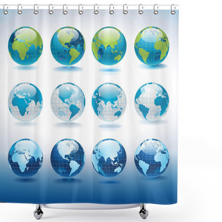Personality  Set Of Vector Globe Icons Shower Curtains