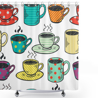 Personality  Seamless Pattern With Tea And Coffee Cups Shower Curtains