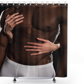 Personality  Cropped View Of Passionate Woman Hugging African American Boyfriend Isolated On Black Shower Curtains