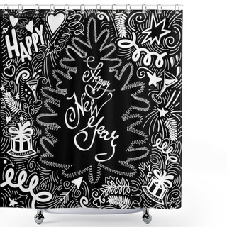Personality  Christmas Doodle Collection. Happy New Year Greeting Card. Shower Curtains