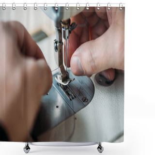 Personality  Cropped Shot Of Tailor Working With Sewing Machine Shower Curtains