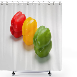 Personality  Three Peppers On White Background Shower Curtains