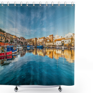 Personality  Reflections In La Maddalena Harbor At Sunset Shower Curtains