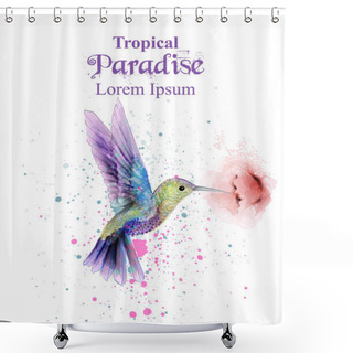 Personality  Watercolor Humming Bird Vector. Tropic Paradise Colorful Birds. Colorful Paint Stains Splash Shower Curtains