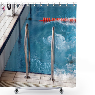 Personality  Stairs To Exit From The Olympic Swimming Pool Shower Curtains