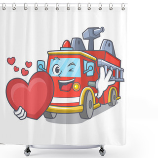 Personality  With Heart Fire Truck Mascot Cartoon Shower Curtains
