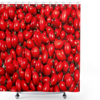Personality  Top View Of Freshly Picked Red Rosehip Fruit Shower Curtains