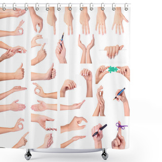 Personality  Set Of Woman Hands Isolated On White Background Shower Curtains
