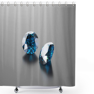 Personality  Blue Diamonds Sapphire Gem Placed On Reflection Background 3d Rendering. Shower Curtains